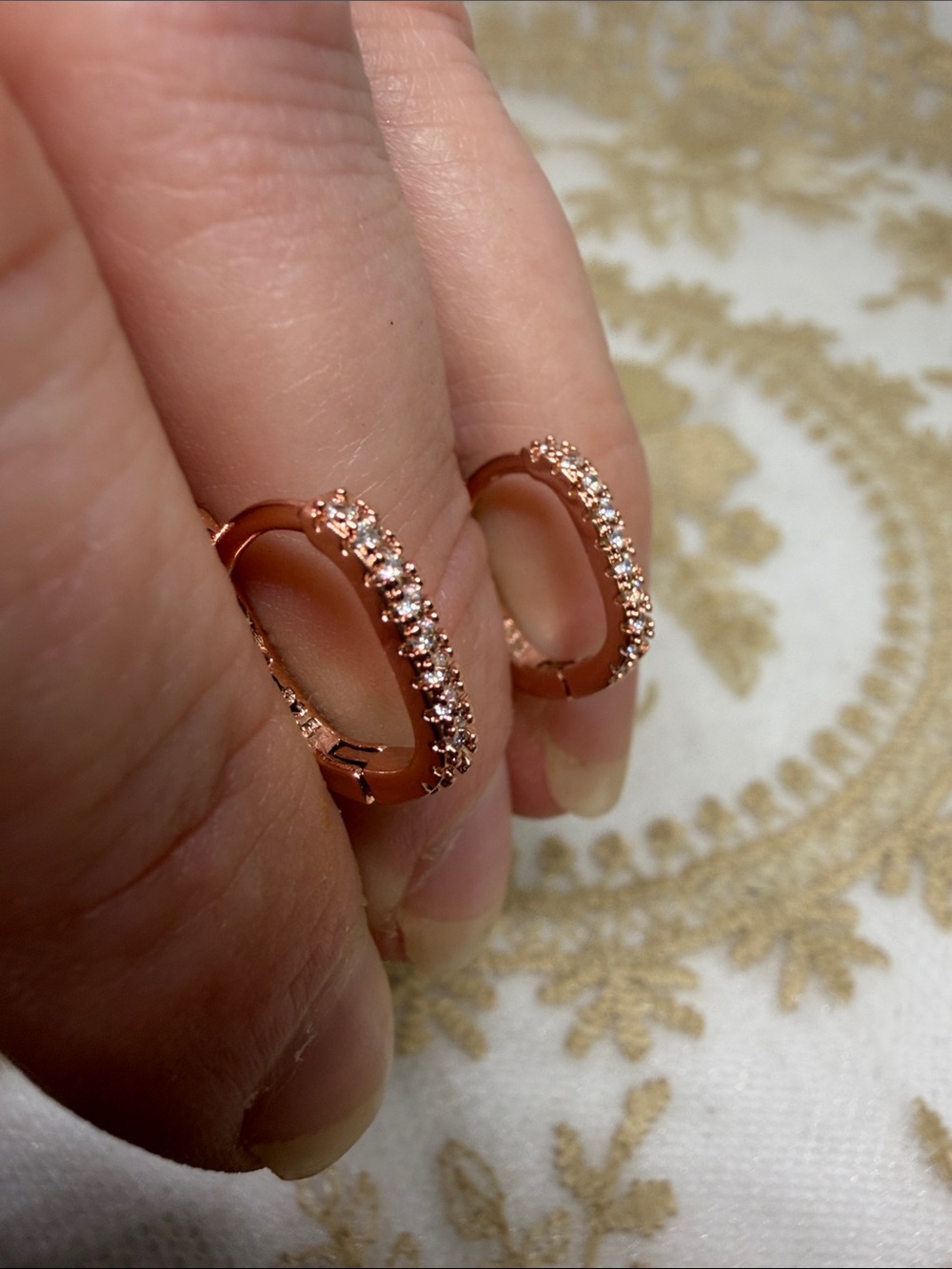 925 Sterling Silver Rose Gold Finish Pave CZ Huggie Hoop Earrings | Quiet Luxury